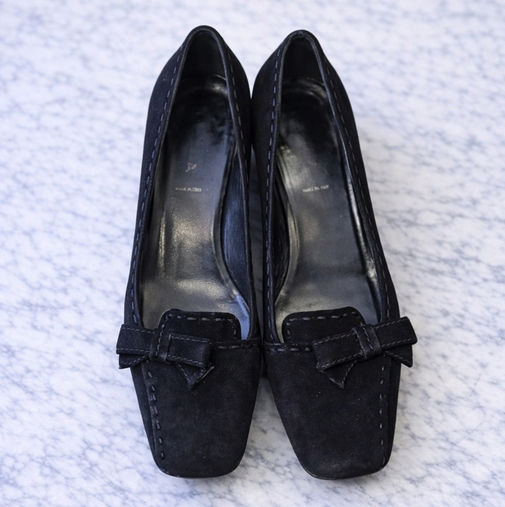Authentic Vintage Prada Black Suede Square Toe Bow Kitten Heels-😍 Beautiful